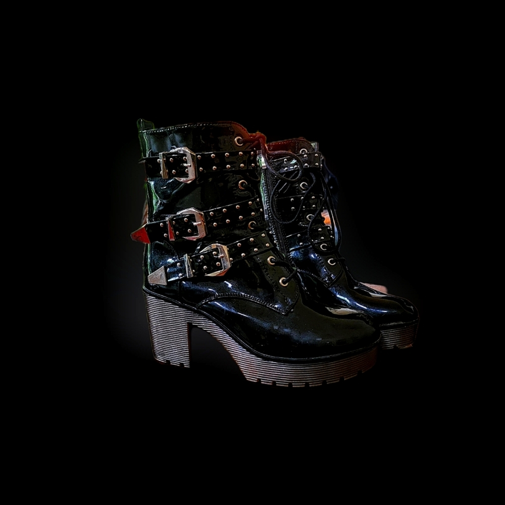 Studded patent leather biker boots size 8/ 8.5